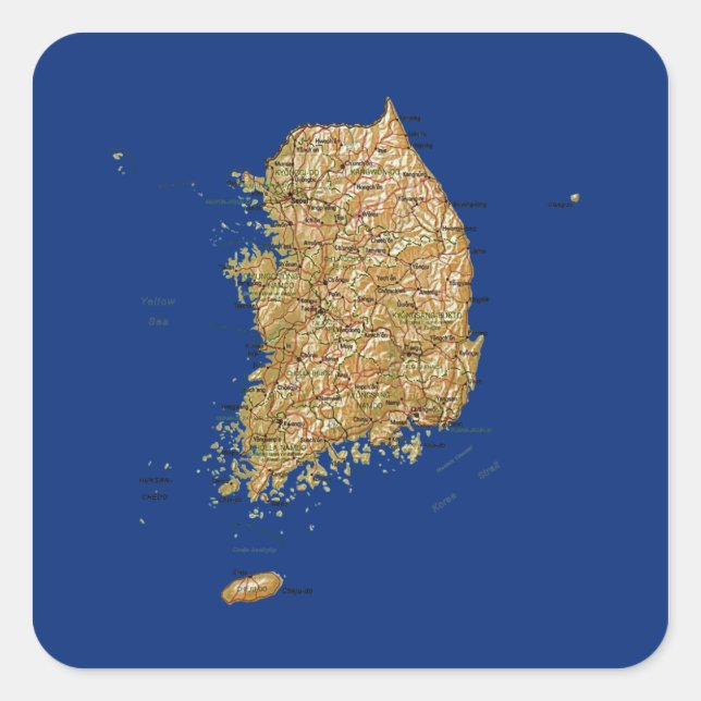 Quadrado Adesivo do Mapa da Coreia do Sul (Frente)