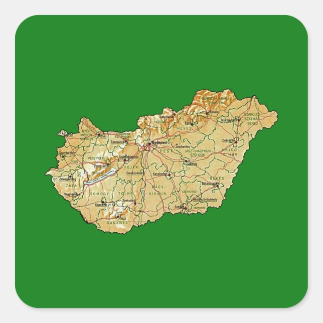 Quadrado Adesivo do Mapa da Hungria (Frente)