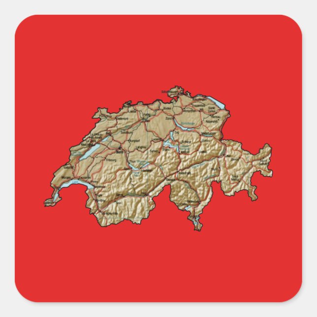 Quadrado Adesivo do Mapa da Suíça (Frente)