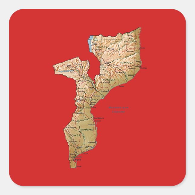 Quadrado Adesivo do Mapa de Moçambique (Frente)