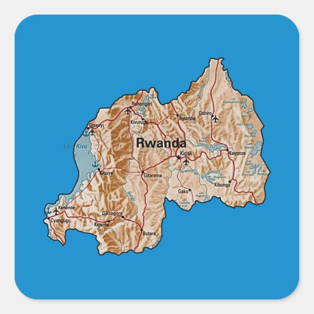 Quadrado Adesivo do Mapa de Ruanda (Frente)