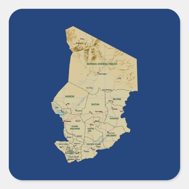 Quadrado Adesivo do Mapa do Chade (Frente)