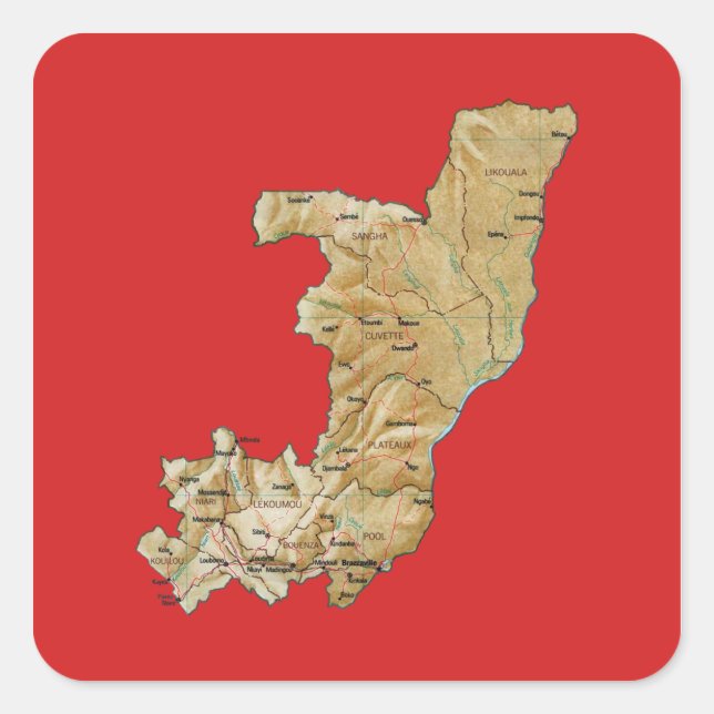 Quadrado Adesivo do mapa do Congo-Brazzaville (Frente)