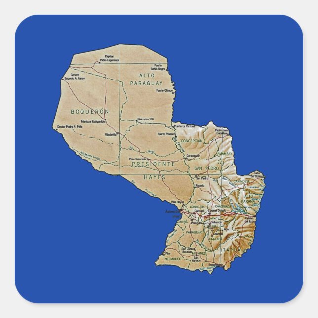 Quadrado Adesivo do mapa do Paraguai (Frente)