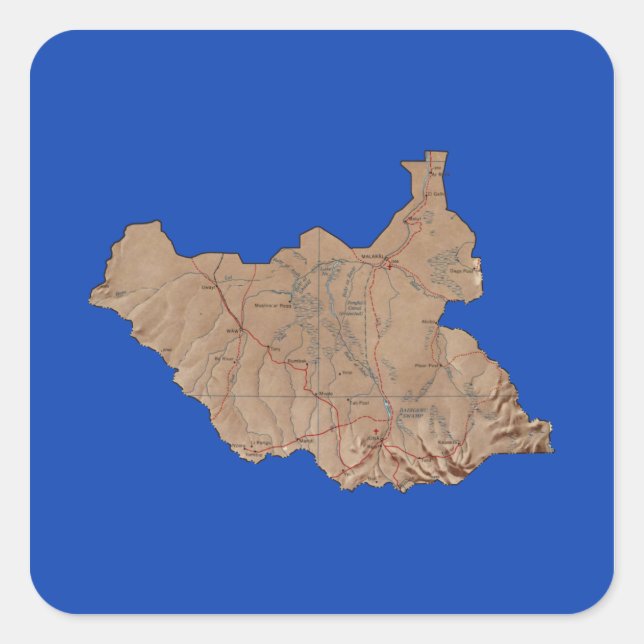 Quadrado Adesivo do Mapa do Sudão do Sul (Frente)