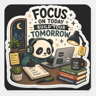 Quadrado Adesivo do Panda Codificador Foque no Hoje e Con