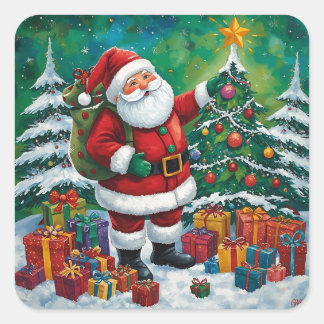 Quadrado Adesivo do Papai Noel Brilhante e Alegre
