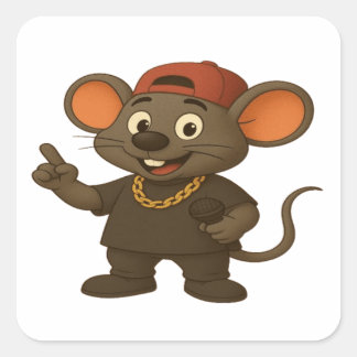 Quadrado Adesivo do Rato de Cartoon Hip Hop