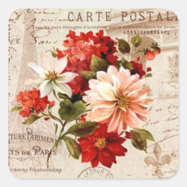 Quadrado Adesivo elegante de flores florais vintage