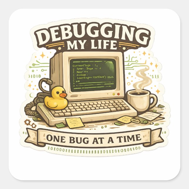 Quadrado Adesivo engraçado de programação Depurando minha v (Frente)