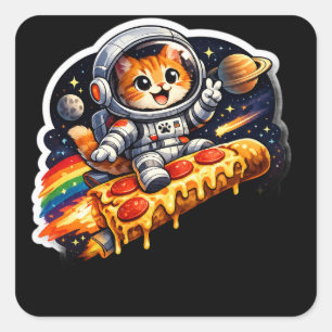 Quadrado Adesivo Espaço Gato Pizza Cósmica