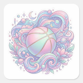 Quadrado Adesivo Estético de Basquete Espacial Pastel