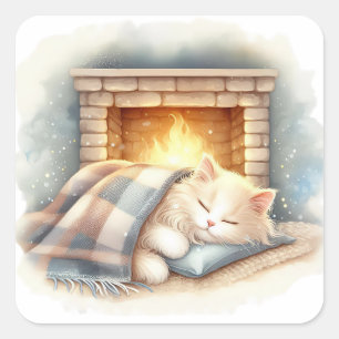 Quadrado Adesivo estético de inverno fofo de gato