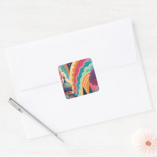 Quadrado Adesivo Fantasia Mesquita Arco-Íris – Personalizáv