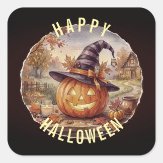 Quadrado Adesivo Feliz Halloween - Abóbora Vintage