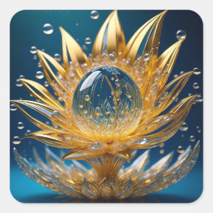 Quadrado Adesivo (Flor Dourada Gota de Chuva-2)