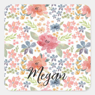 Quadrado Adesivo Floral - Flores Lindas de Aquarela