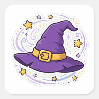 Quadrado Adesivo Fofo de Halloween de Chapéu de Bruxa Estre
