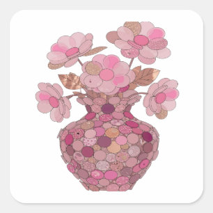 Quadrado Adesivo Impresso Flores Rosa Prateadas da Moda
