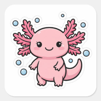 Quadrado Adesivo Kawaii Axolote Rosa Fofo