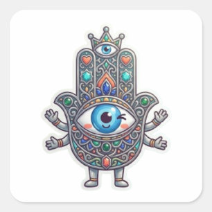 Quadrado Adesivo Kawaii Olho do Mal Hamsa Amazigh Marroquin