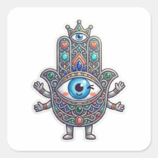 Quadrado Adesivo Kawaii Olho do Mal Hamsa Amazigh Marroquin