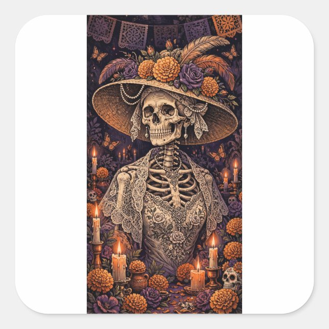 Quadrado Adesivo La Catrina (Frente)