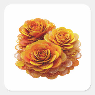 Quadrado Adesivo Laranja DESCASCÁVEL ROSAS E MOEDAS LARANJA