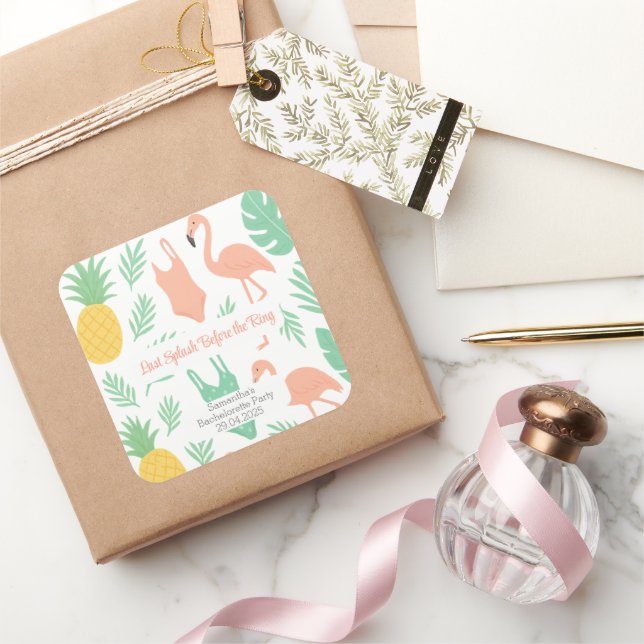 Quadrado Adesivo "Last Splash" com Palmeiras, Maiôs (Presentear)