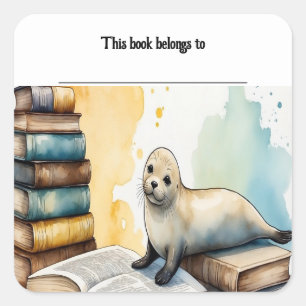 Quadrado Adesivo Leão e Livros Editáveis do Mar