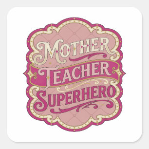 Quadrado Adesivo MOTHER TEACHER SUPERHERO Dourado Crisp Des