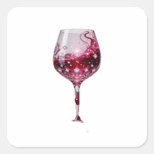 Quadrado Adesivo Motivo Copo de Vinho Tinto Prata Premium