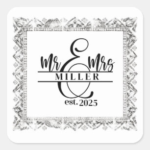 Quadrado Adesivo Nome Personalizado Sr. & Sra.