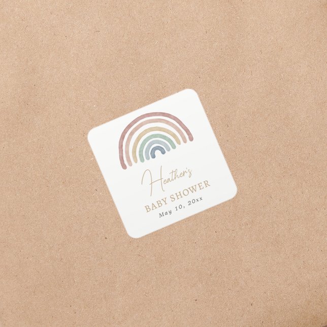 Quadrado Adesivo para Chá de Bebê Boho Arco-íris (Colorful Boho Rainbow Baby Shower Square Sticker by Painted Paperie
)