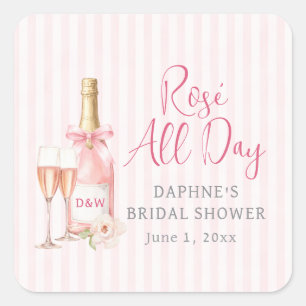 Quadrado Adesivo para Chá de Noiva com Champanhe Rosa
