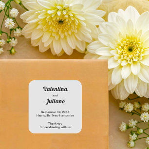 Quadrado Adesivo para lembrancinha de casamento Preto e Bra