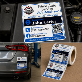Quadrado Adesivo para Mecânico de Automóveis | Lembrete de