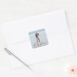 Quadrado Adesivo Personalizado de Casamento com Letra Elega