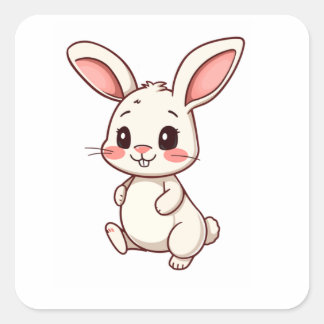 Quadrado Adesivo Personalizado de Coelho Kawaii Fofo