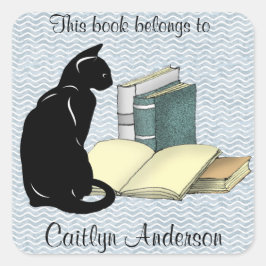 Quadrado Adesivo Personalizado de Gato e Livros