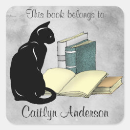 Quadrado Adesivo Personalizado de Gato e Livros