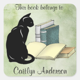 Quadrado Adesivo Personalizado de Gato e Livros