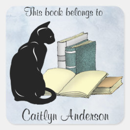 Quadrado Adesivo Personalizado de Gato e Livros