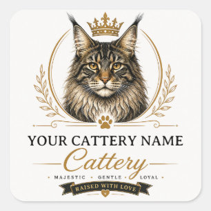 Quadrado Adesivo Personalizado de Maine Coon Cattery