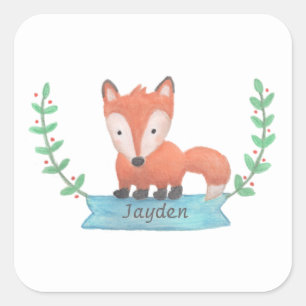 Quadrado Adesivo Personalizado de Raposa Florestal Fofa par