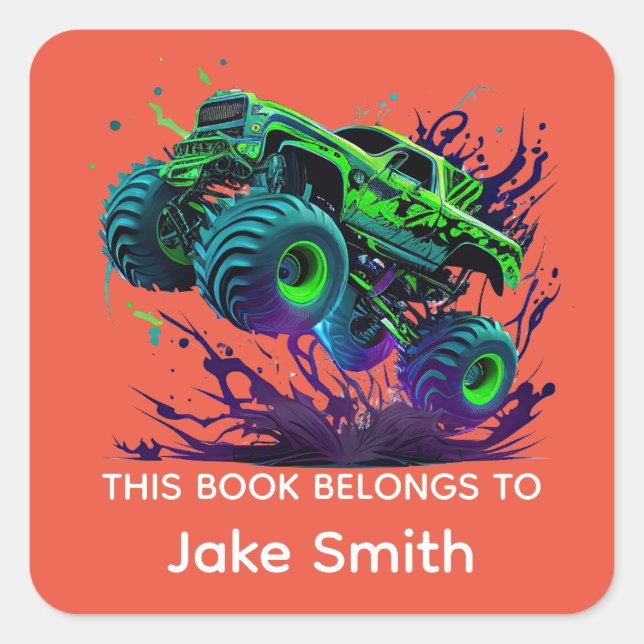 Quadrado Adesivo personalizado do caminhão monstro verde pa (Frente)