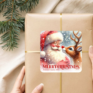 Quadrado Adesivo Personalizado do Papai Noel Clássico e de