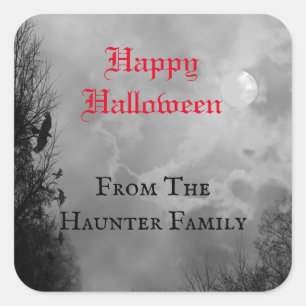 Quadrado Adesivo Personalizado Feliz Halloween Lua Cheia e 