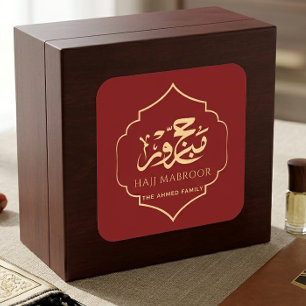 Quadrado Adesivo Personalizado Hajj Mabroor Ouro Vermelho P