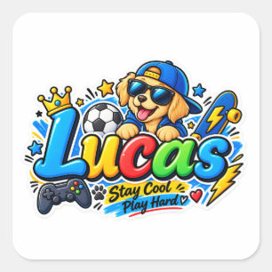 Quadrado Adesivo Personalizado Lucas Stay Cool Cute Puppy